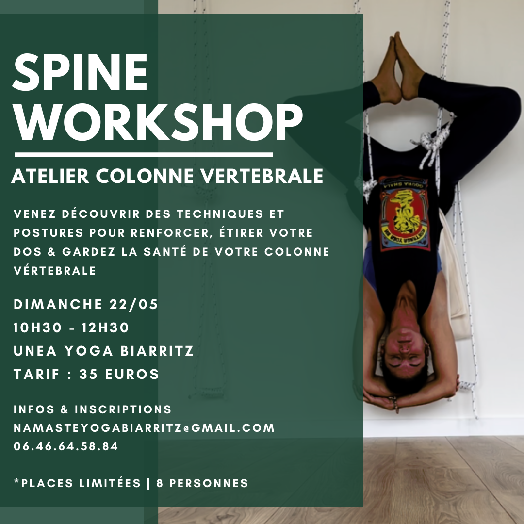 Spine Workshop – Atelier colonne vertébrale | Dimanche 22/05 de 10H30 – 12H30 avec @NamasteYogaBiarritz